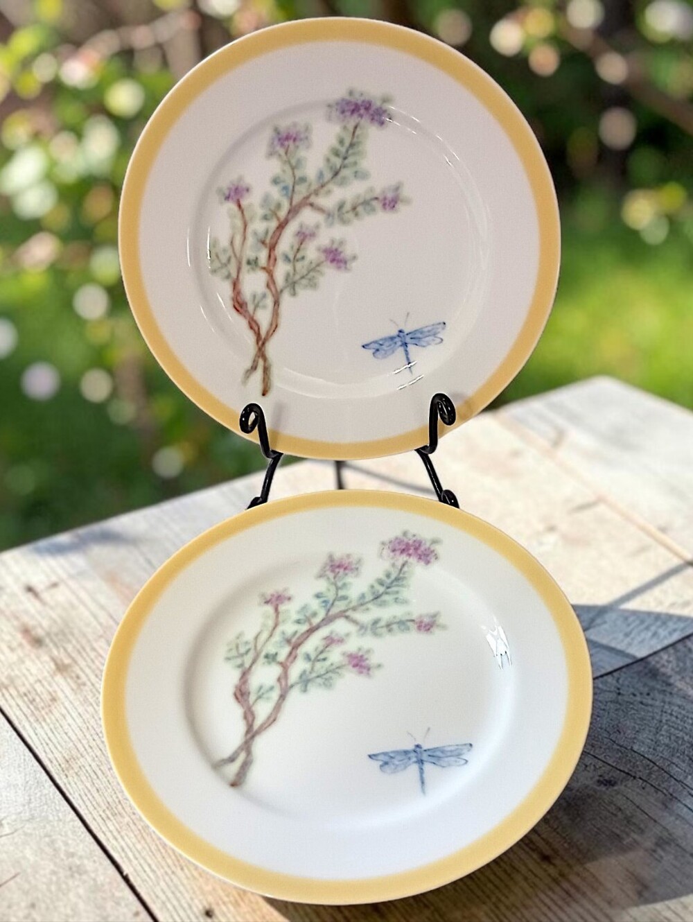 2 Williams Sonoma Flowering Herbs Salad Plates Purple Herb Flowers Dragonfly